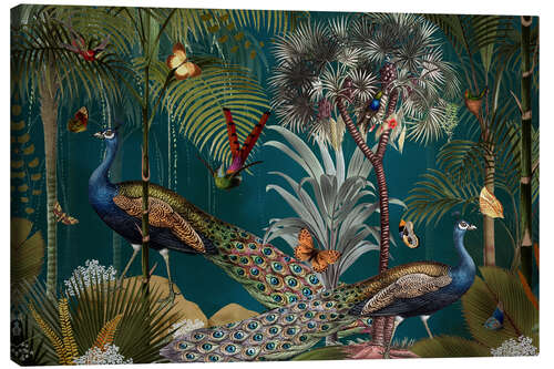 Canvas print Night in the exotic Peacock Jungle