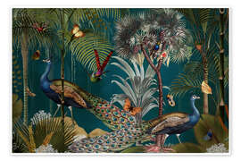 Wall print Night in the exotic Peacock Jungle - UtArt