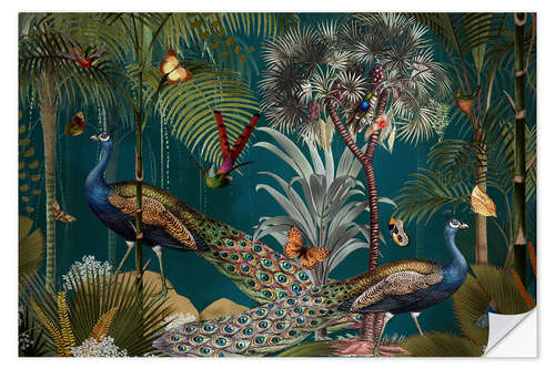 Sticker mural Night in the exotic Peacock Jungle