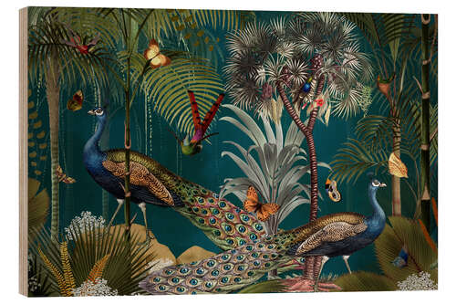 Tableau en bois Night in the exotic Peacock Jungle