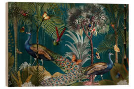 Tableau en bois Night in the exotic Peacock Jungle - UtArt
