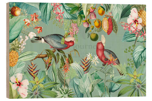 Print på træ Parrots in the exotic lush Jungle