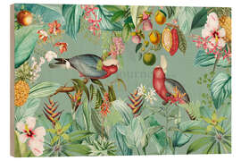 Tableau en bois Parrots in the exotic lush Jungle - UtArt