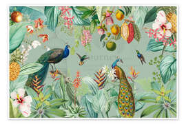 Wall print Exotic peacocks in the Jungle II - UtArt