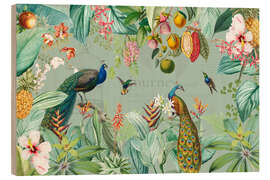 Tableau en bois Exotic peacocks in the Jungle II