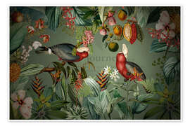 Wall print Parrots in the Exotic Night Jungle - UtArt