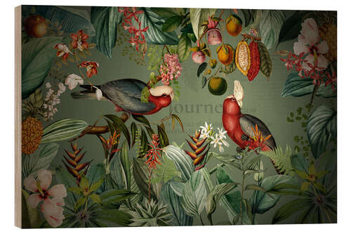 Print på træ Parrots in the Exotic Night Jungle