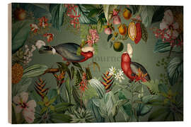 Print på træ Parrots in the Exotic Night Jungle