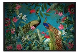 Gerahmter Kunstdruck Strahlende Pfaun im Dschungel