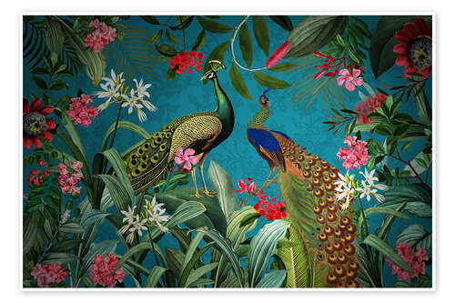 Póster Radiant peacock in floral Jungle