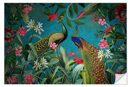 Naklejka na ścianę Radiant peacock in floral Jungle