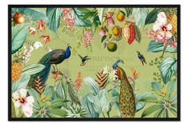 Gerahmter Kunstdruck Exotische Pfauen im Dschungel III