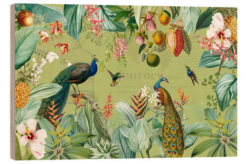 Cuadro de madera Exotic peacocks in the Jungle III