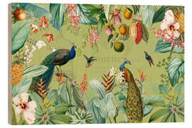 Tableau en bois Exotic peacocks in the Jungle III