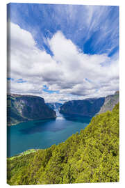 Tableau sur toile View from Stegastein over the Aurlandsfjord, Norway - Rico Ködder