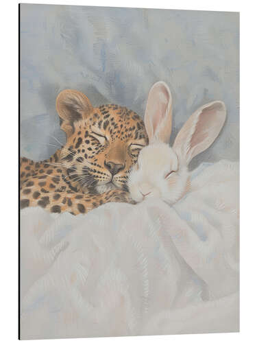 Aluminium print Little Rabbit and a Baby Leopard