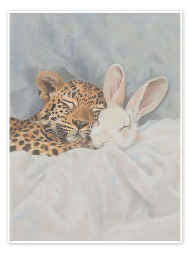 Póster Little Rabbit and a Baby Leopard