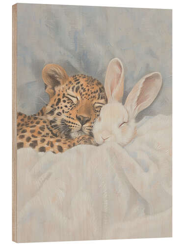 Puutaulu Little Rabbit and a Baby Leopard