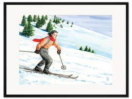 Gerahmter Kunstdruck Abfahrtsskifahrerin