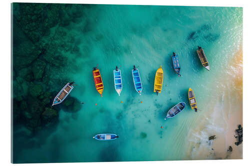 Acrylglas print Aerial view of boats on the beach in Mauritius