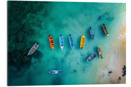 Gallery print Aerial view of boats on the beach in Mauritius