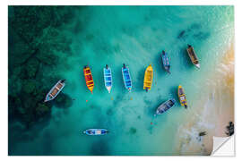 Autocolante decorativo Aerial view of boats on the beach in Mauritius
