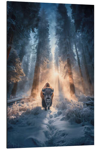 Alubild Einsamer Bison im winterlichen Wald