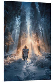 Hartschaumbild Einsamer Bison im winterlichen Wald