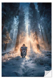 Wandsticker Einsamer Bison im winterlichen Wald