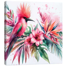 Obraz na płótnie Tropical bird romance with pink watercolour splash - nobelart