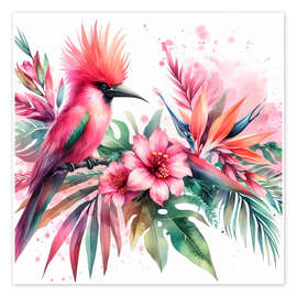 Obraz Tropical bird romance with pink watercolour splash - nobelart