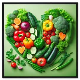 Gerahmter Kunstdruck Frisches Gemüse in Herzform auf grünem Hintergrund - nobelart