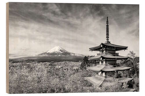 Holzbild Majestätischer Fuji mit Chureito Pagode