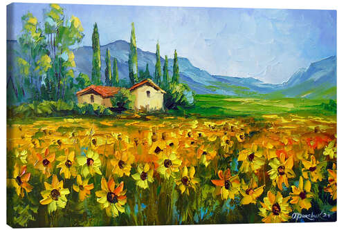 Canvas print Ranch and field of sunflowers