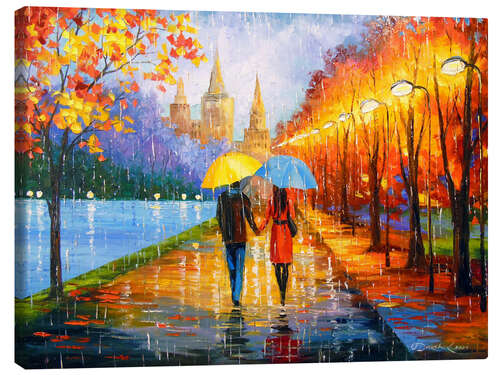 Canvastavla Romantic walk in the rain