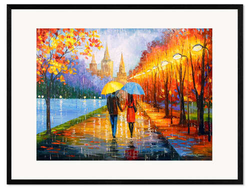 Gerahmter Kunstdruck Romantischer Spaziergang im Regen