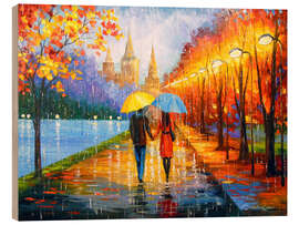 Cuadro de madera Romantic walk in the rain - Olha Darchuk