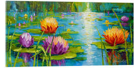 Tableau en verre acrylique Blooming Lilies: Serenity on Water - Olha Darchuk
