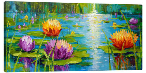 Stampa su tela Blooming Lilies: Serenity on Water