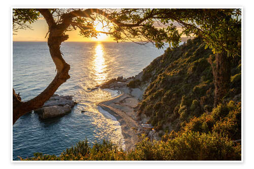 Poster Sonnenaufgang am Strand Xigia Sulfur, Zakynthos, Griechenland