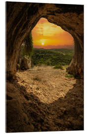 Obraz na szkle akrylowym Sunset in front of a cave, Zakynthos - Jan Wehnert