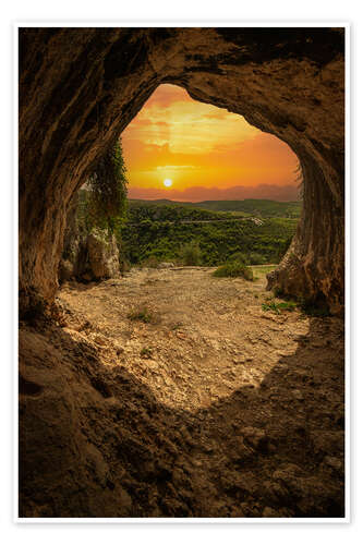 Póster Sunset in front of a cave, Zakynthos