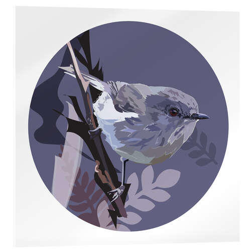 Obraz na szkle akrylowym Grey warbler on purple circle background