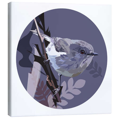 Lienzo Grey warbler on purple circle background