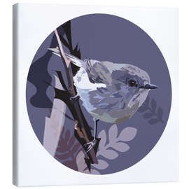 Lienzo Grey warbler on purple circle background
