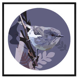 Gerahmter Kunstdruck Waldsänger auf violettem Kreishintergrund