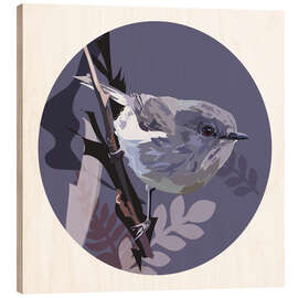 Obraz na drewnie Grey warbler on purple circle background
