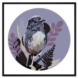 Gerahmter Kunstdruck Rotkehlchen auf Kreishintergrund