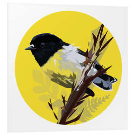 Hartschaumbild Meise auf gelbem Kreis