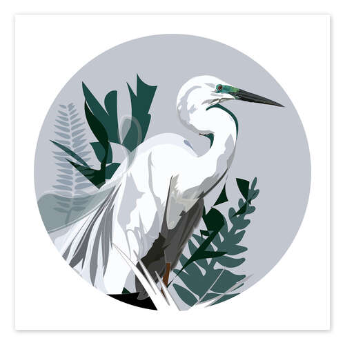 Plakat Heron on Silver Background